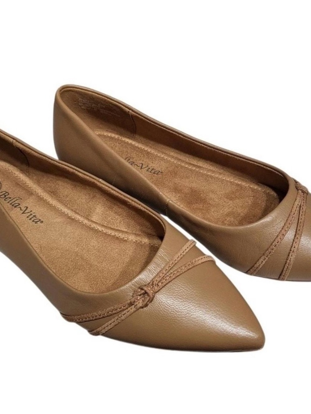 Bella Vita Pointed Toe Knot-Trim Flats in Taupe